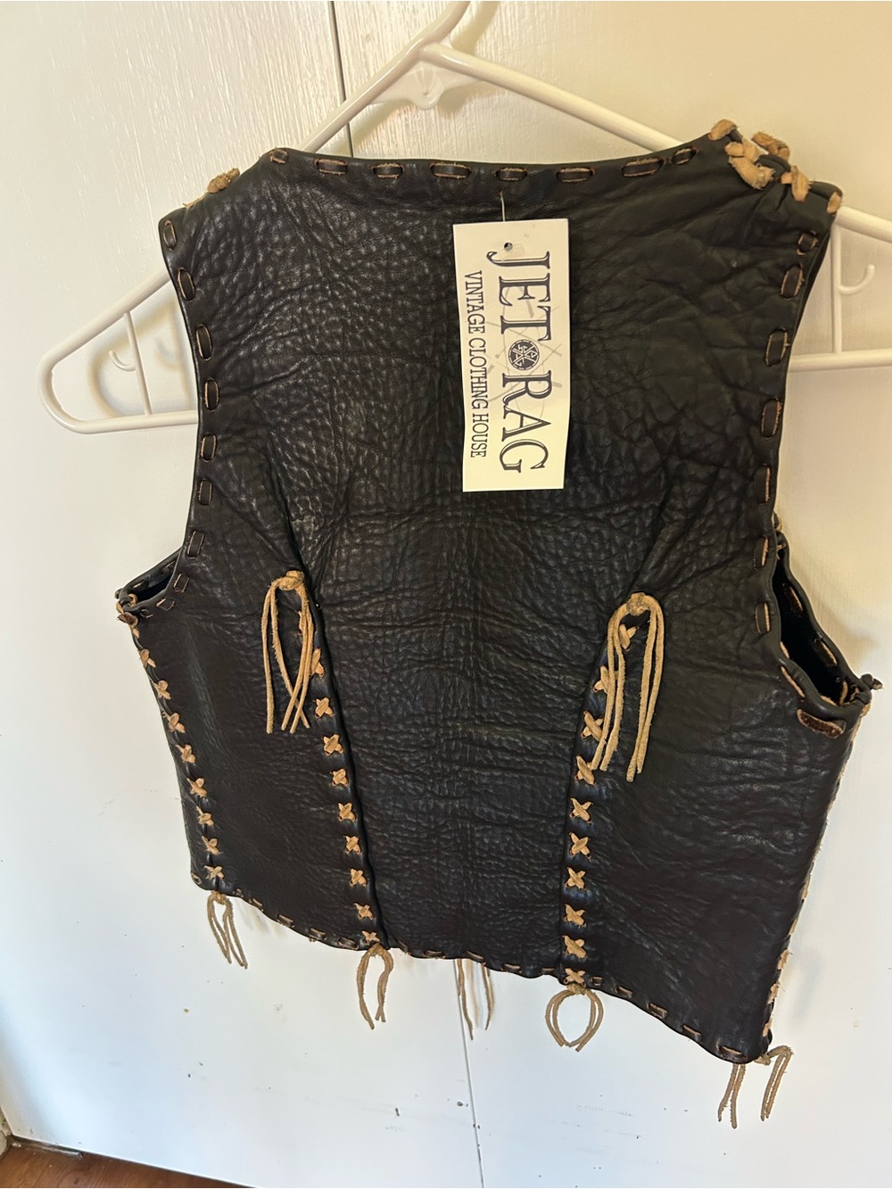 Handcrafted Black Leather Lace-Up Vest - Picture 2 of 2